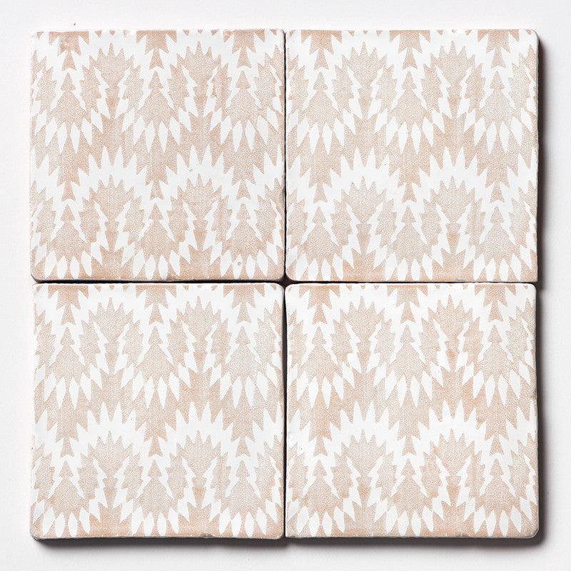 ANTIQUED MALLORCA: Vintage Linen Flama Glazed Terracotta Field Deco Tile (6"x6"x3/8" | glossy)