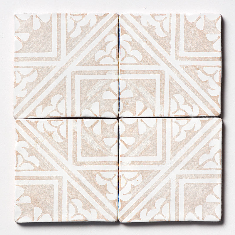 ANTIQUED MALLORCA: Vintage Linen Manorca Glazed Terracotta Field Deco Tile (6"x6"x3/8" | glossy)