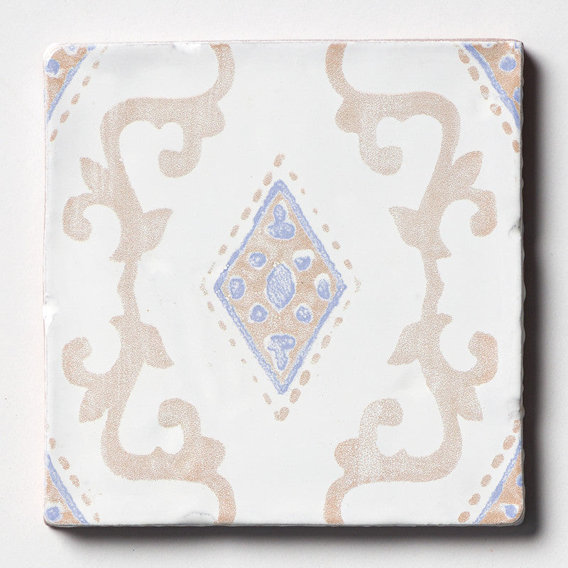 ANTIQUED MALLORCA: Vintage Linen India Glazed Terracotta Field Deco Tile (6"x6"x3/8" | glossy)