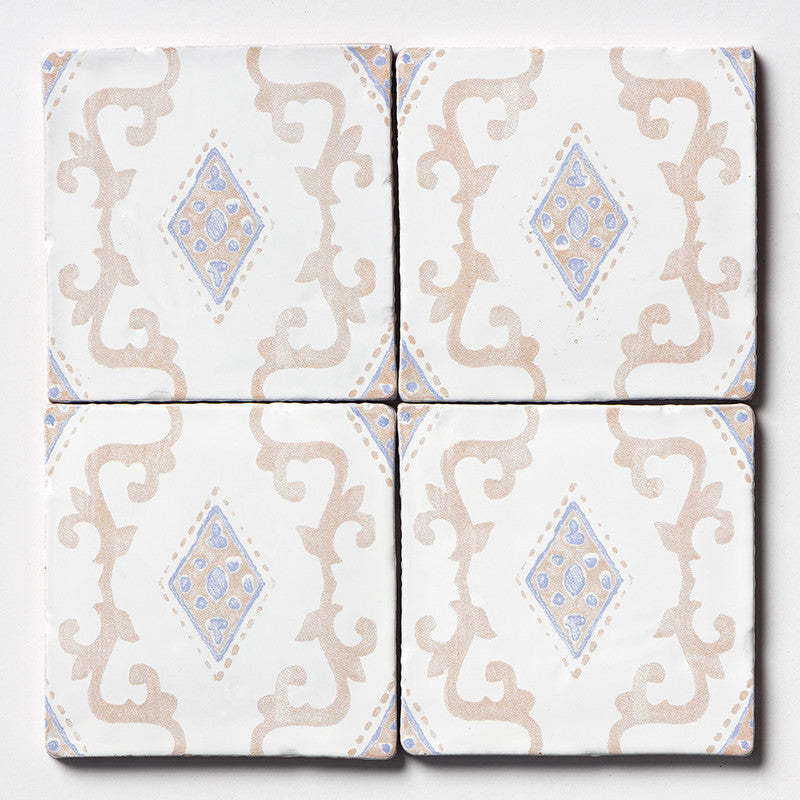 ANTIQUED MALLORCA: Vintage Linen India Glazed Terracotta Field Deco Tile (6"x6"x3/8" | glossy)