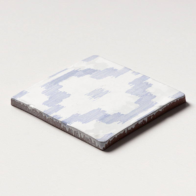 ANTIQUED MALLORCA: Indigo Wash Ikat Glazed Terracotta Field Deco Tile (6"x6"x3/8" | glossy)