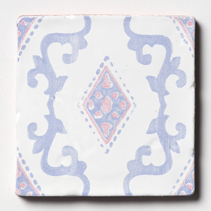 ANTIQUED MALLORCA: Indigo Wash India Glazed Terracotta Field Deco Tile (6"x6"x3/8" | glossy)