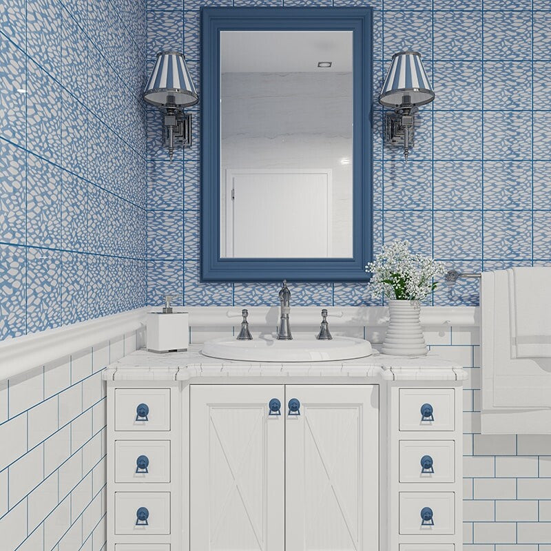 SEASIDE CERAMIC: Soft Sea Blue Fishnet Galore Field Deco Tile (glossy | 6"x6"x3/8" | beveled)