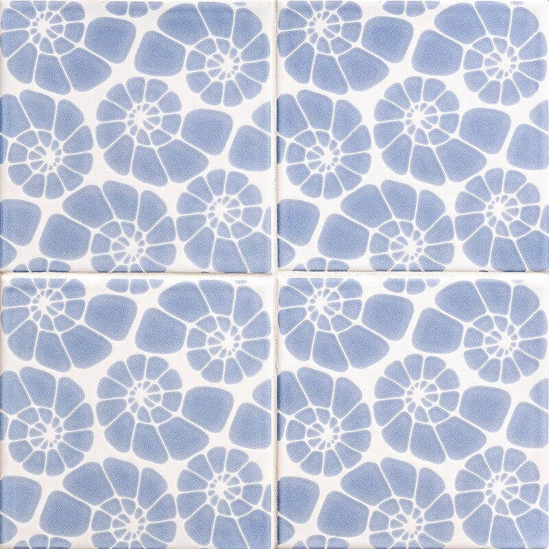 SEASIDE CERAMIC: Ocean Weave Nautilus Cluster Field Deco Tile (glossy | 6"x6"x3/8" | beveled)