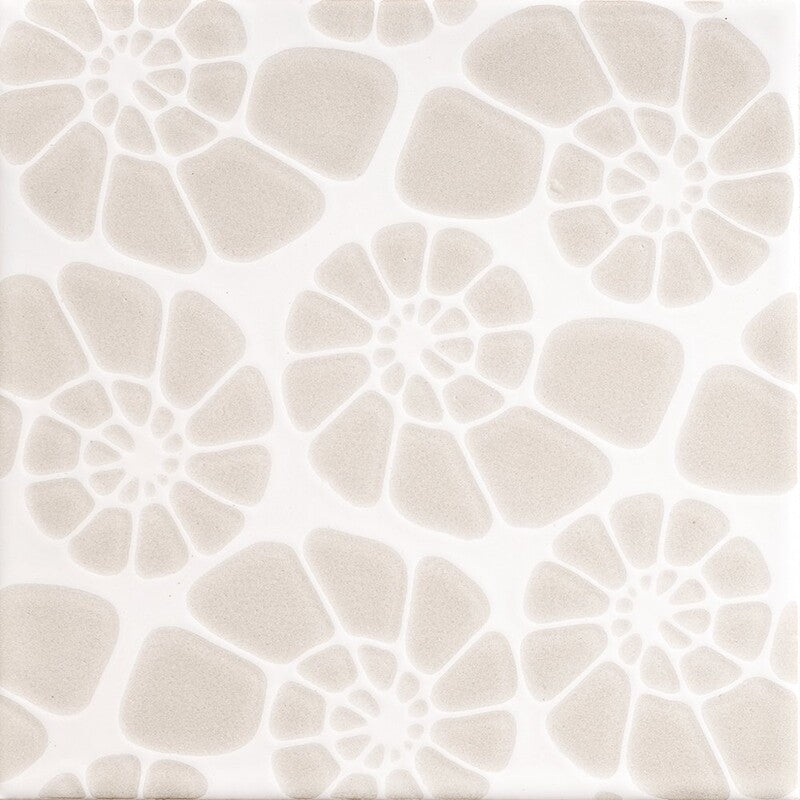 SEASIDE CERAMIC: Neutral Swirl Nautilus Cluster Field Deco Tile (glossy | 6"x6"x3/8" | beveled)