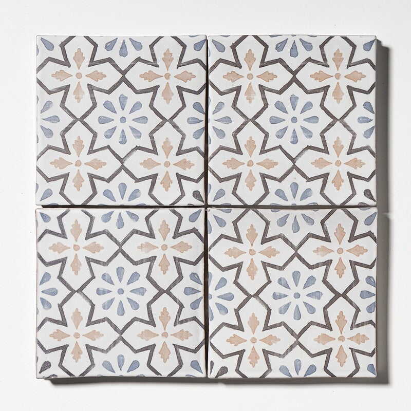 LEITMOTIF: Petal Promenade Glazed Terracotta Field Deco Tile (6"x6"x3/8" | matte)