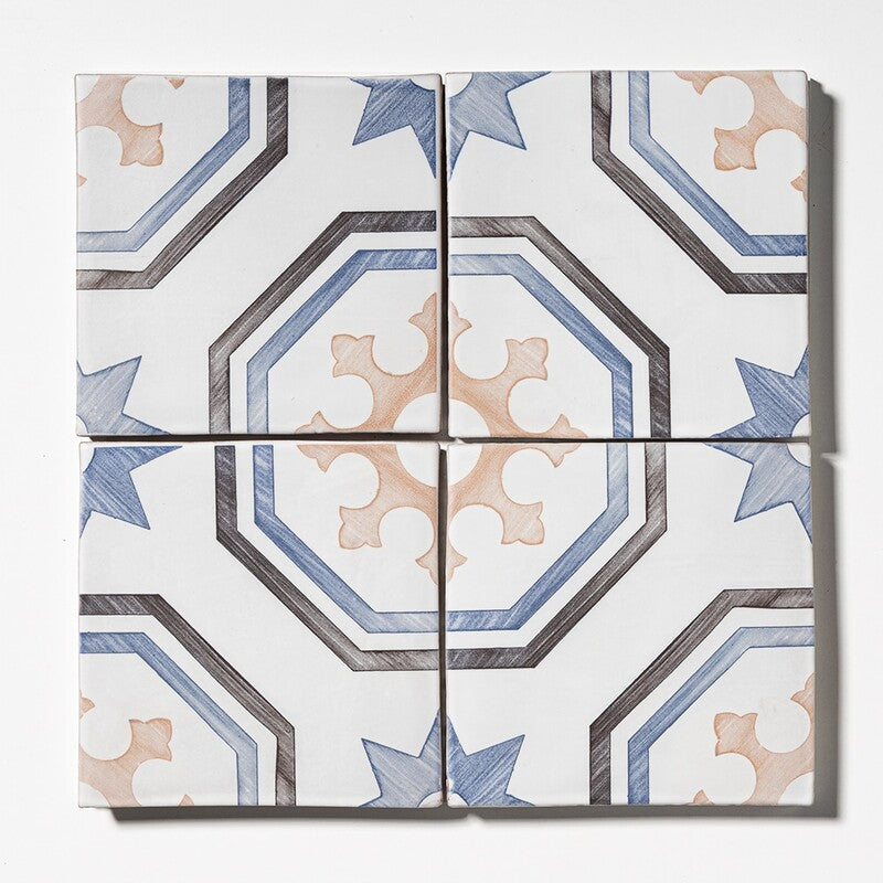 LEITMOTIF: Star Turn Glazed Terracotta Field Deco Tile (6"x6"x3/8" | matte)