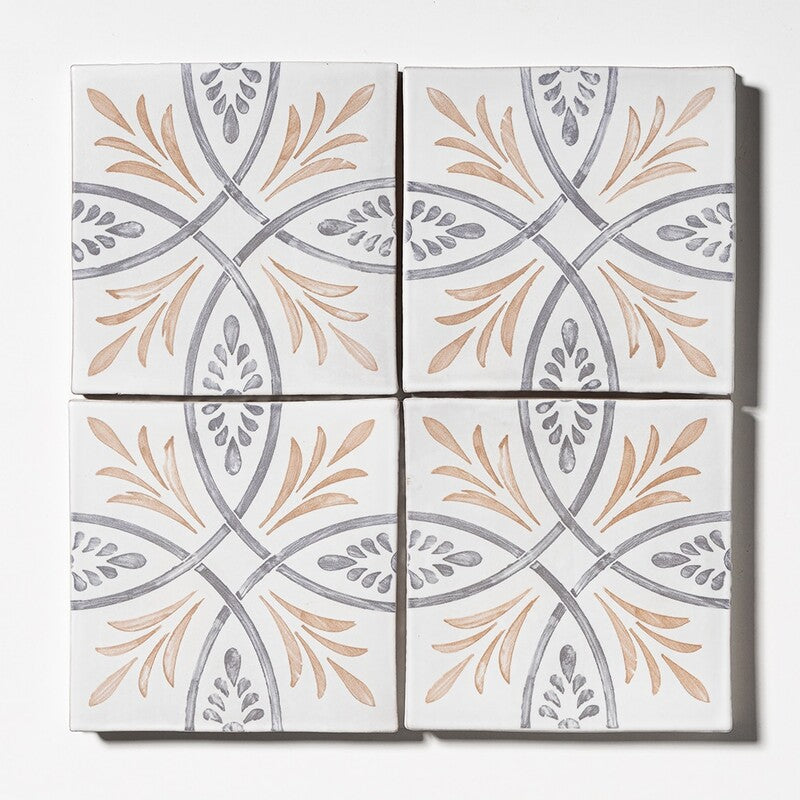 LEITMOTIF: Willow Whirl Glazed Terracotta Field Deco Tile (6"x6"x3/8" | matte)
