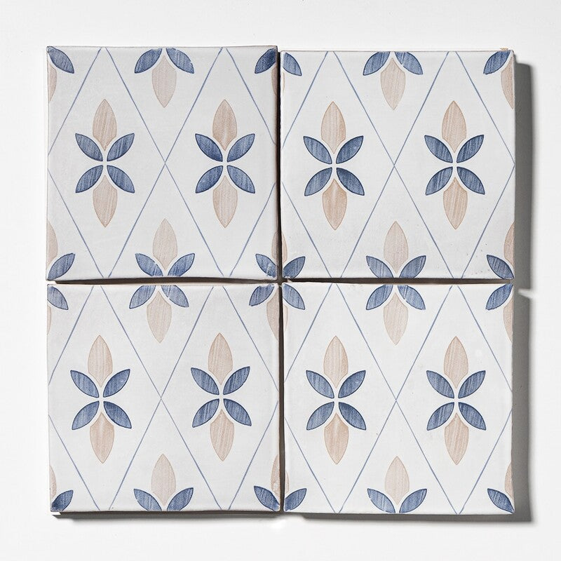 LEITMOTIF: Jaunty Leaves Glazed Terracotta Field Deco Tile (6"x6"x3/8" | matte)