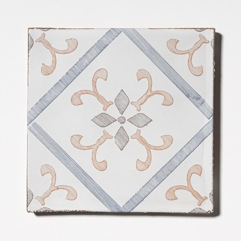 LEITMOTIF: Tudor Flourish Glazed Terracotta Field Deco Tile (6"x6"x3/8" | matte)
