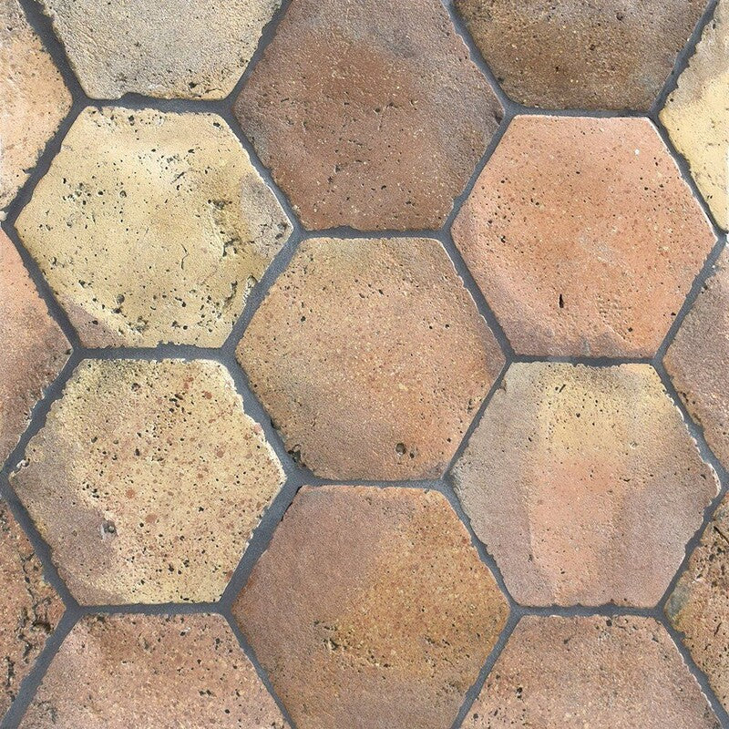 RECLAIMED: Red Hexagon Field Tile (natural | 6"x6"x3/4" | beveled)