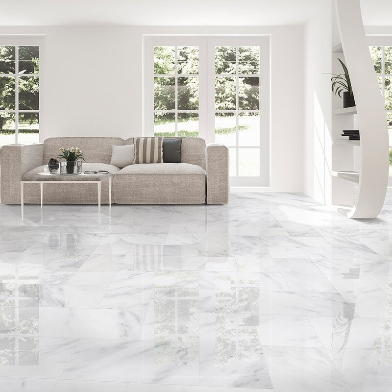 CALACATTA BELLA : Square Field Tile (polished | 12"x12"x3/8" | beveled)