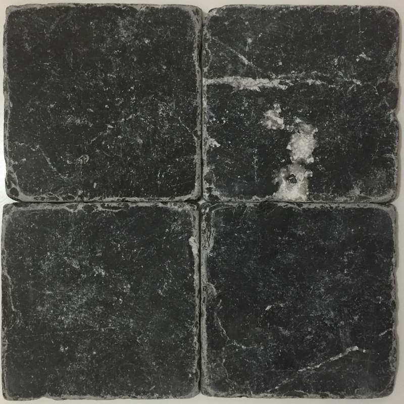 TAURUS BLACK: Marble Square Field Tile (4"x4"x3/8" | tumbled)