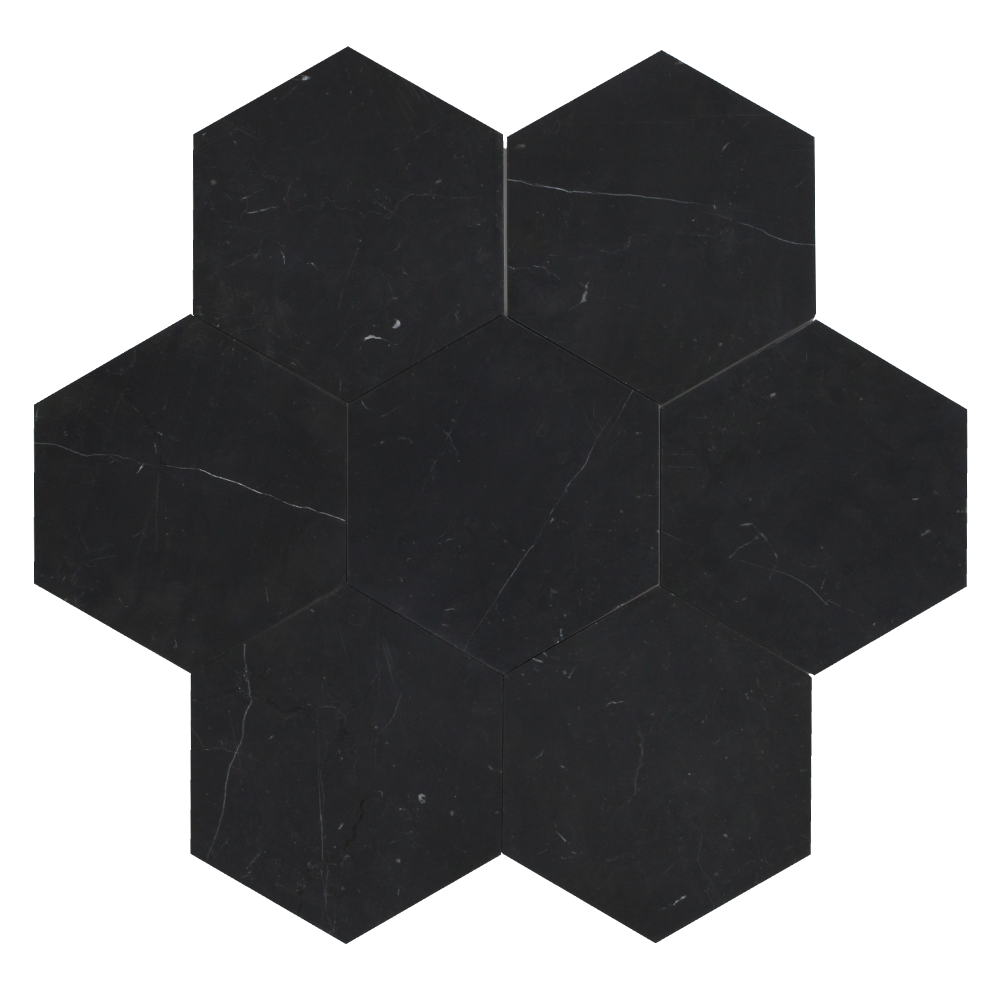 TAURUS BLACK: Marble Hexagon Field Tile (8"x9 1/4"x3/8" | honed)