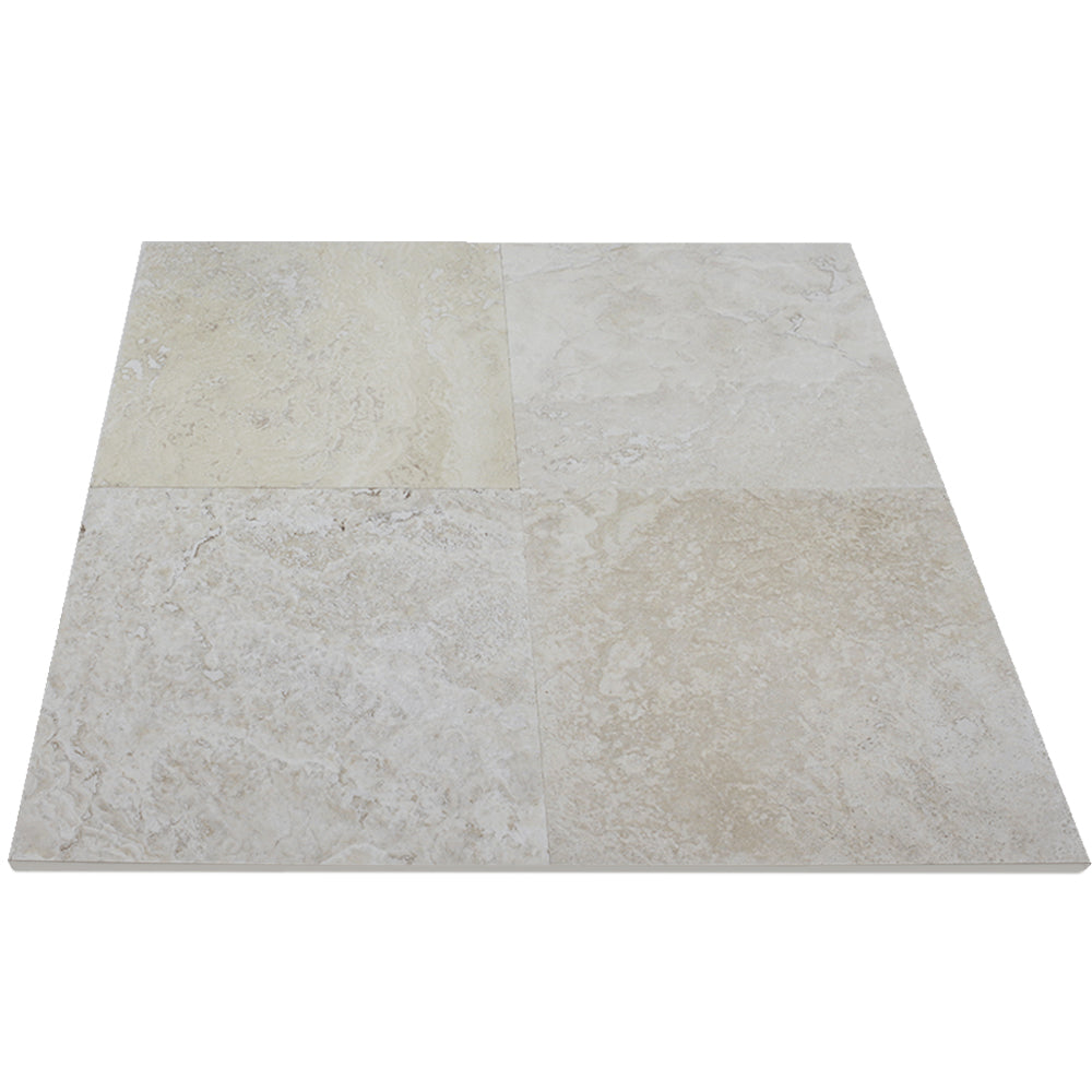 CASCADE WHITE: Travertine Square Field Tile (18"x18"x1/2" | filled, honed)