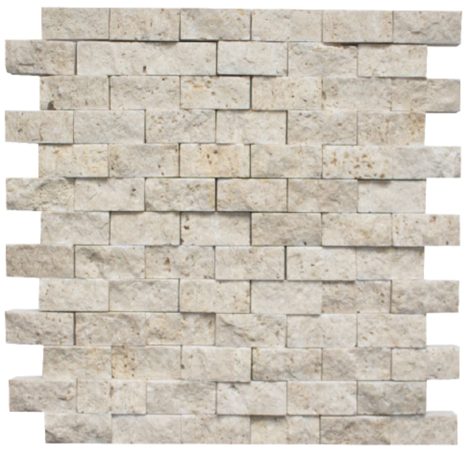 IVORY LIGHT: Travertine 1"X2" Staggered Joint Mosaic (12"x12"x" | splitface)