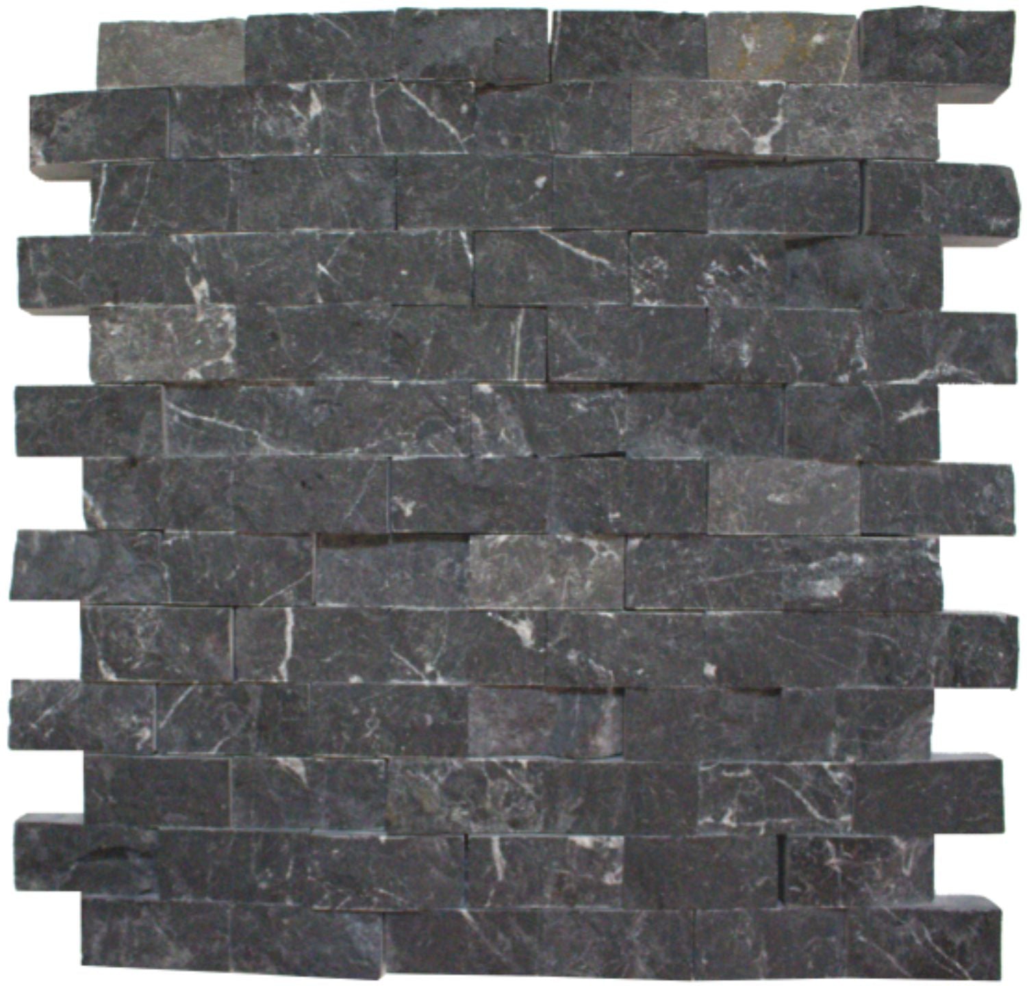 TAURUS BLACK: Marble 1"X2" Staggered Joint Mosaic (12"x12"x" | splitface)