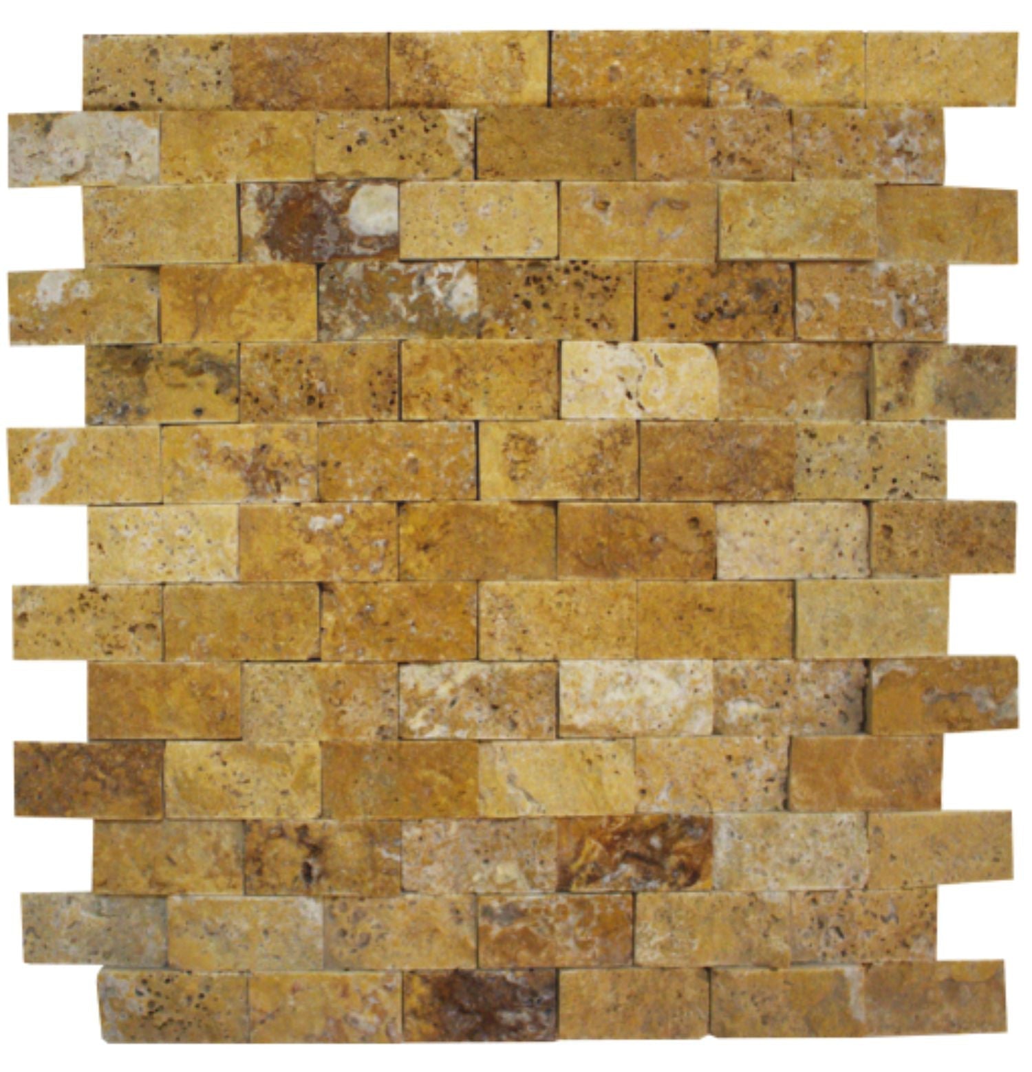 GOLD: Travertine 1"X2" Staggered Joint Mosaic (12"x12"x" | splitface)