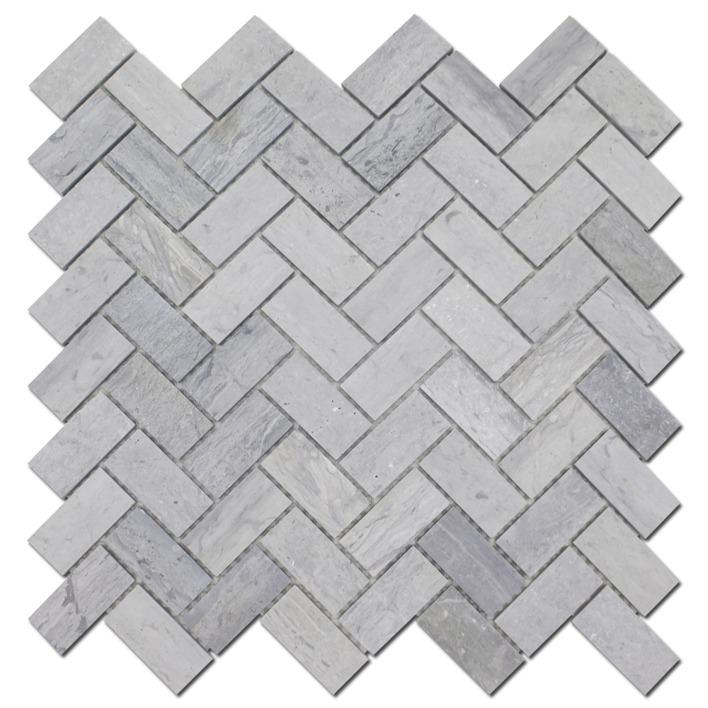 BLUE SAVOY: Marble 1"X2" Herringbone Mosaic (12"x12"x1/4" | honed)