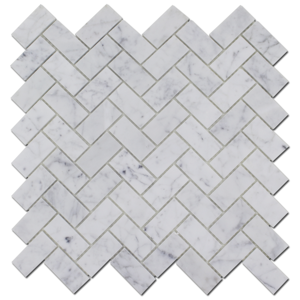 CARRARA: Marble 1"X2" Herringbone Mosaic (12"x12"x1/4" | honed)