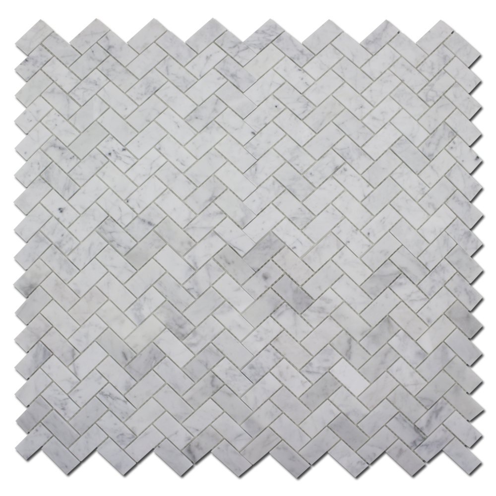 CARRARA: Marble 1"X2" Herringbone Mosaic (12"x12"x1/4" | honed)