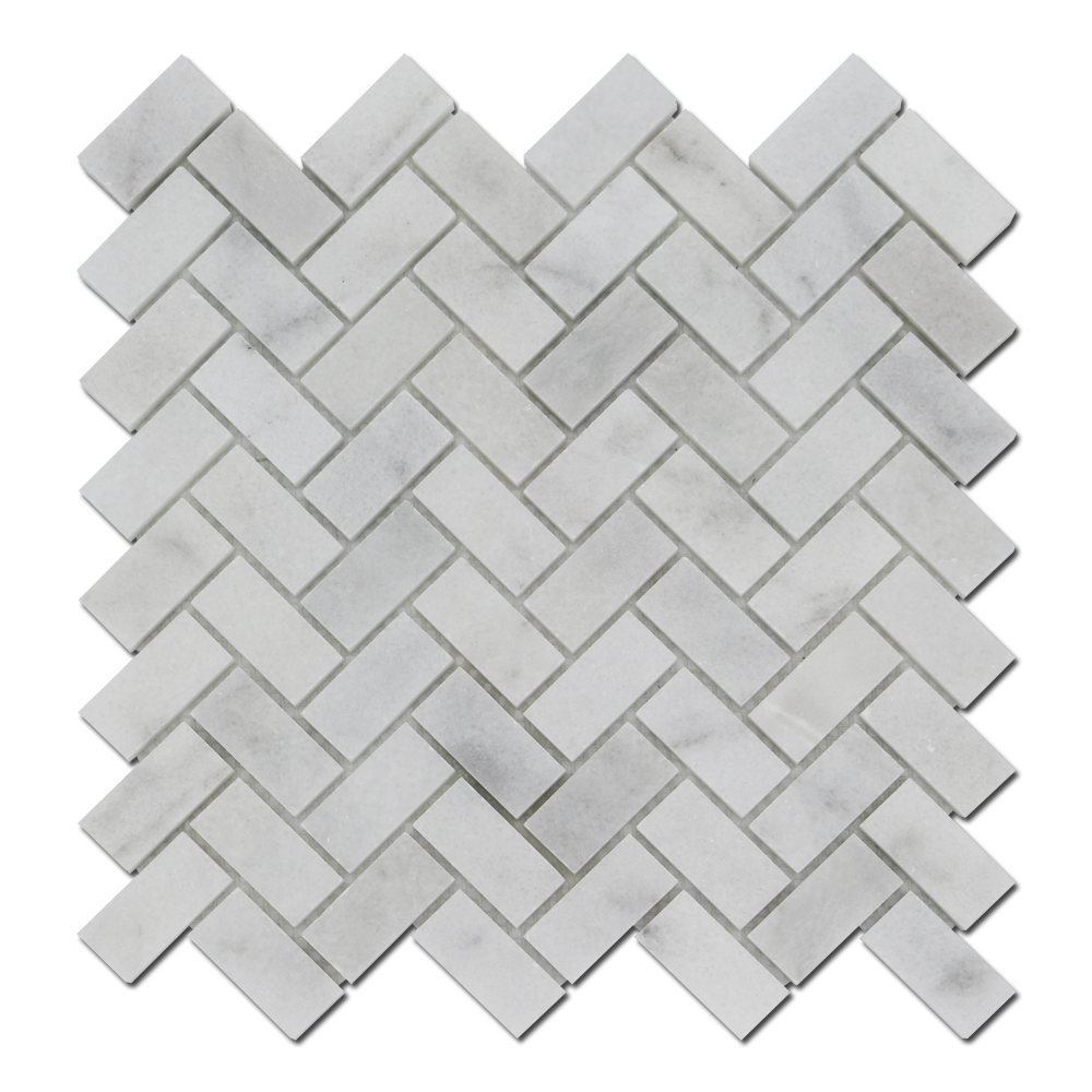 MILAS WHITE: Marble 1"X2" Herringbone Mosaic (12"x24"x3/8" | polished)