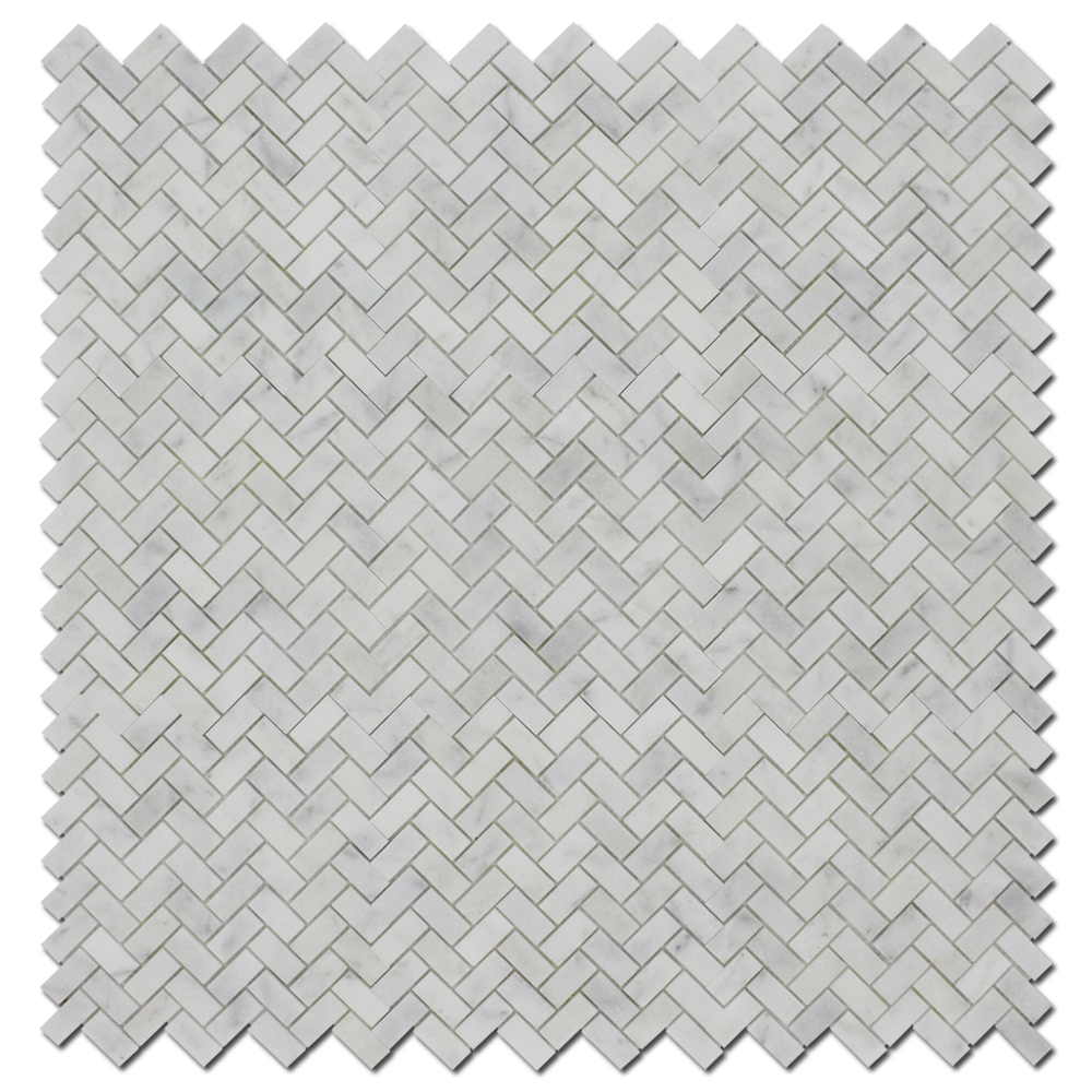 MILAS WHITE: Marble 1"X2" Herringbone Mosaic (12"x24"x3/8" | polished)