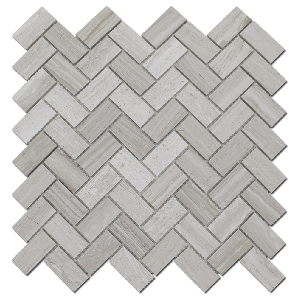 WOODEN WHITE: Marble 1"X2" Herringbone Mosaic (12"x12"x1/4" | honed)