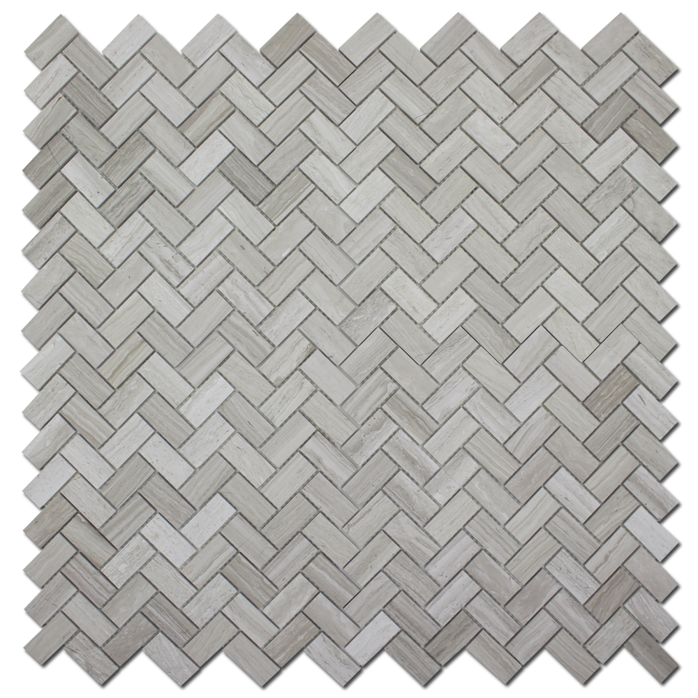 WOODEN WHITE: Marble 1"X2" Herringbone Mosaic (12"x12"x1/4" | honed)