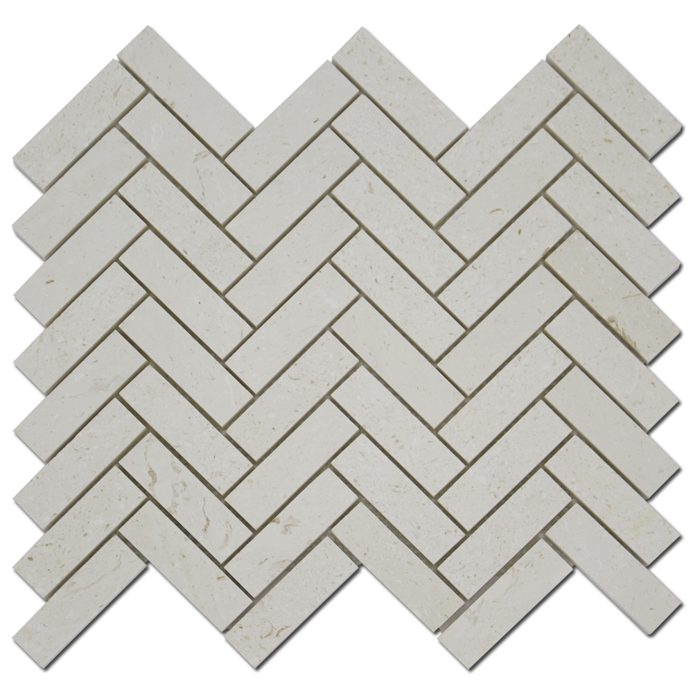 CORINTHIAN FOSSIL: Limestone 1"X3" Herringbone Mosaic (12"x12"x3/8" | honed)