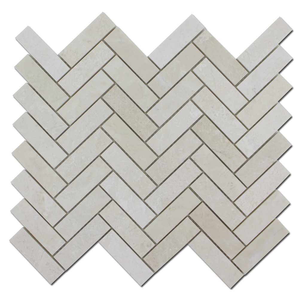 PERLA: Marble 1"X3" Herringbone Mosaic (12"x12"x3/8" | polished)