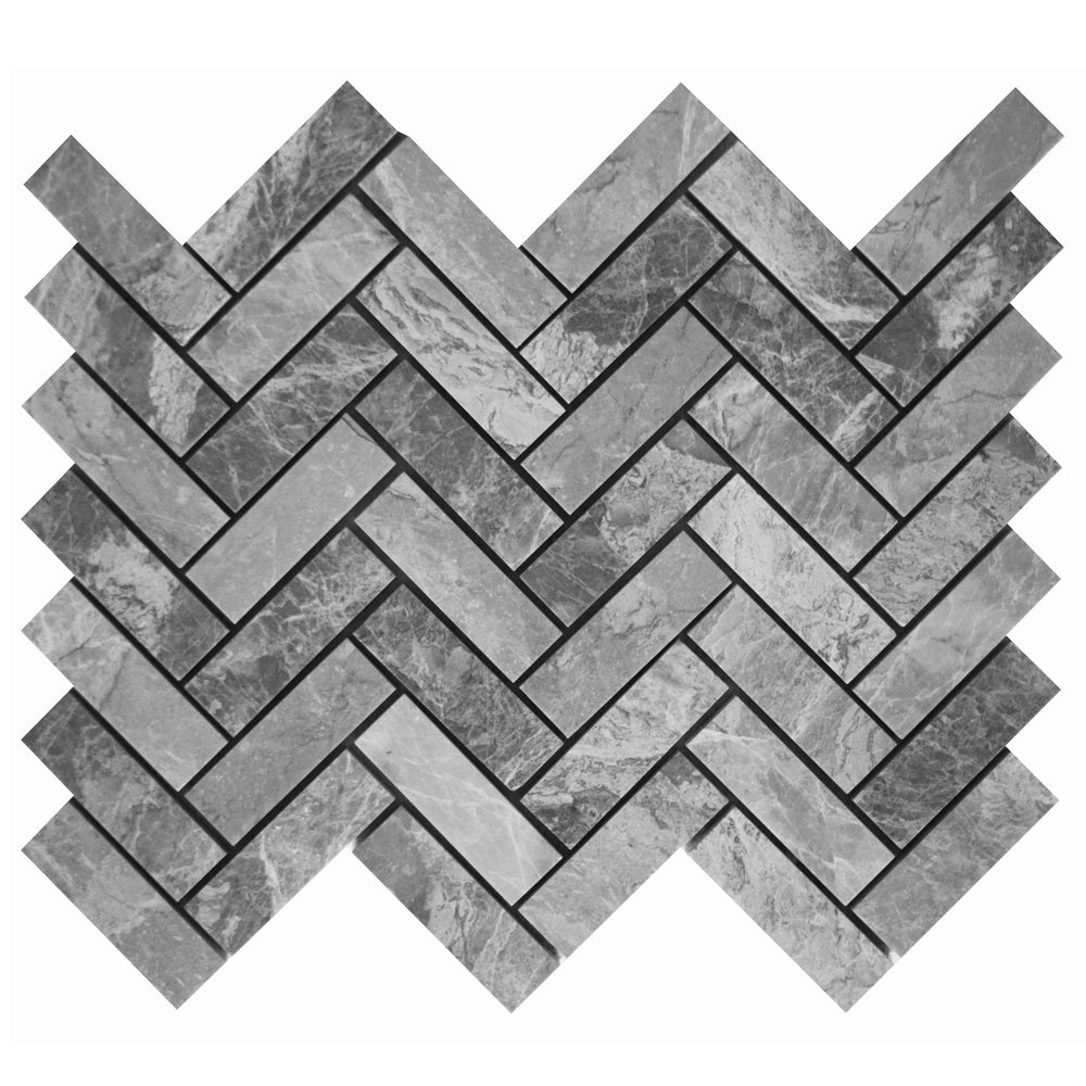 GRIGIO FANTASIA: Marble 1"X3" Herringbone Mosaic (12"x12"x5/8" | polished)