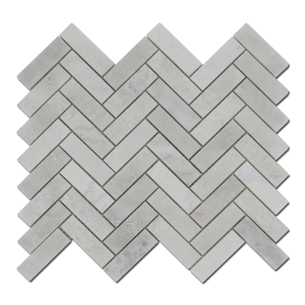 ICEBERG: Marble 1"X3" Herringbone Mosaic (12"x12"x3/8" | honed)