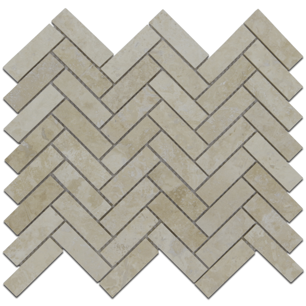 IVORY LIGHT: Travertine 1"X3" Herringbone Mosaic (12"x12"x3/8" | honed)