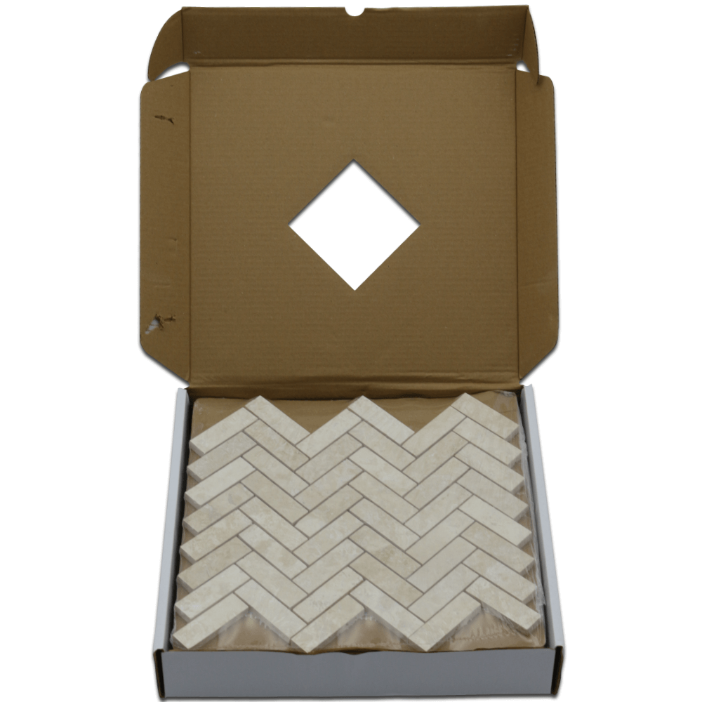 IVORY LIGHT: Travertine 1"X3" Herringbone Mosaic (12"x12"x3/8" | honed)