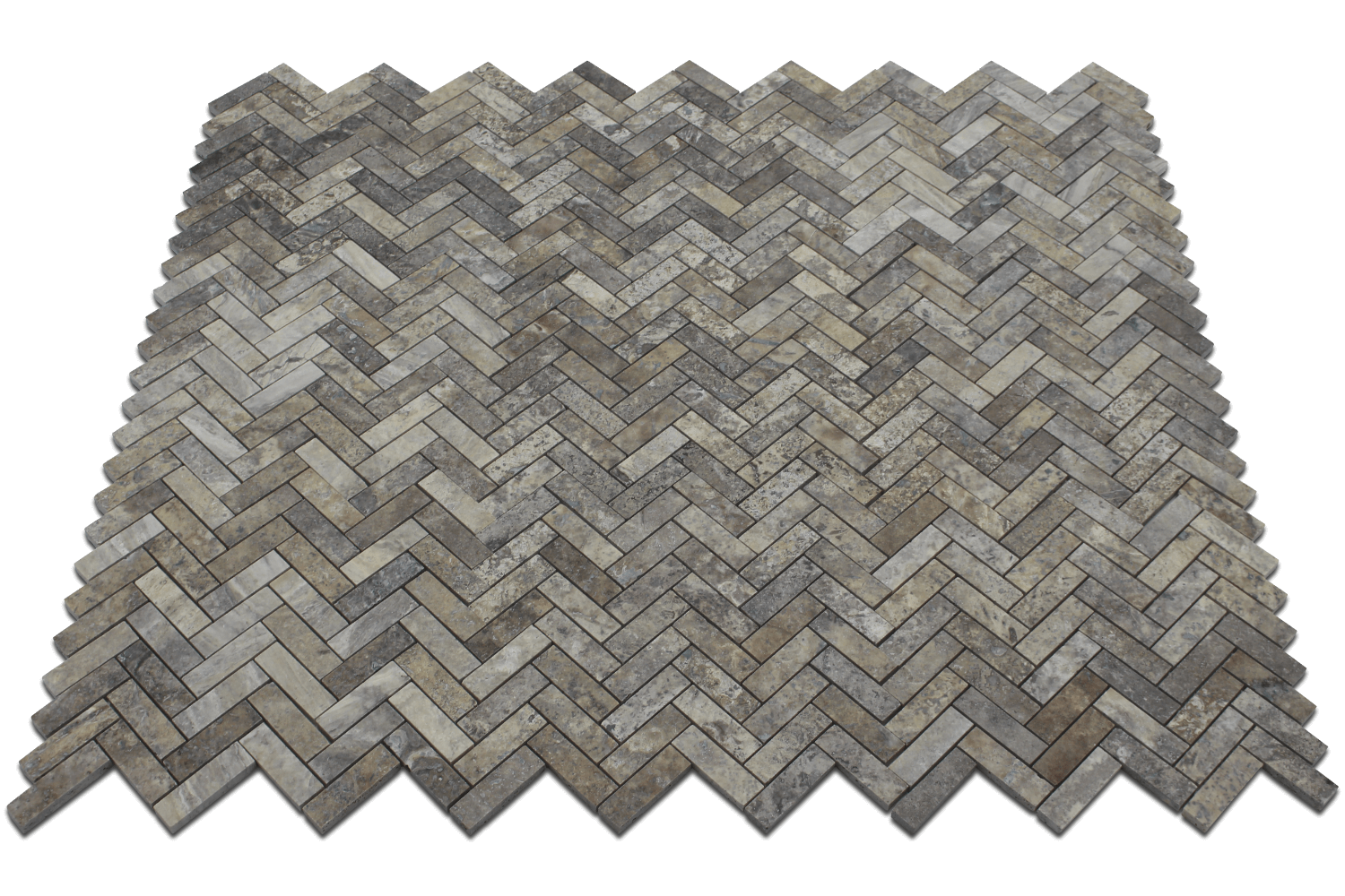 SILVER: Travertine 1"X3" Herringbone Mosaic (12"x12"x3/8" | honed)