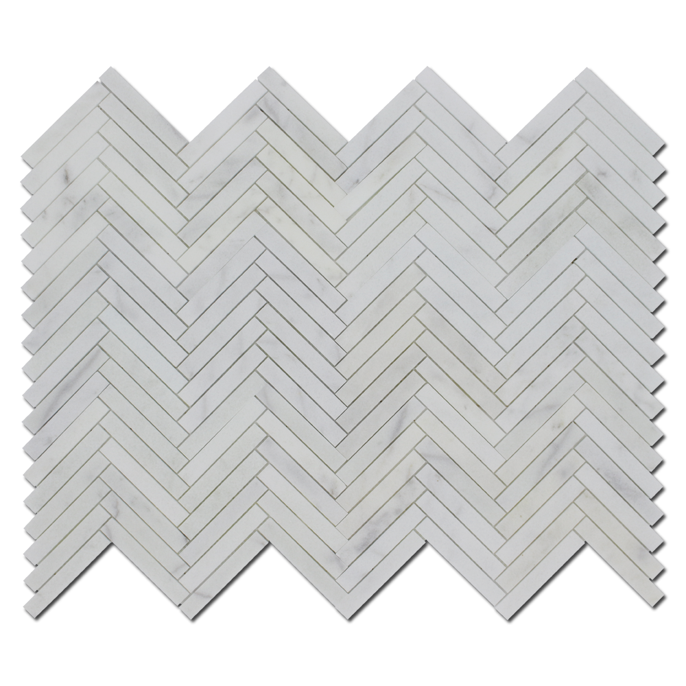 MILAS WHITE: Marble 1"X6" Herringbone Mosaic (12"x12"x3/8" | honed)