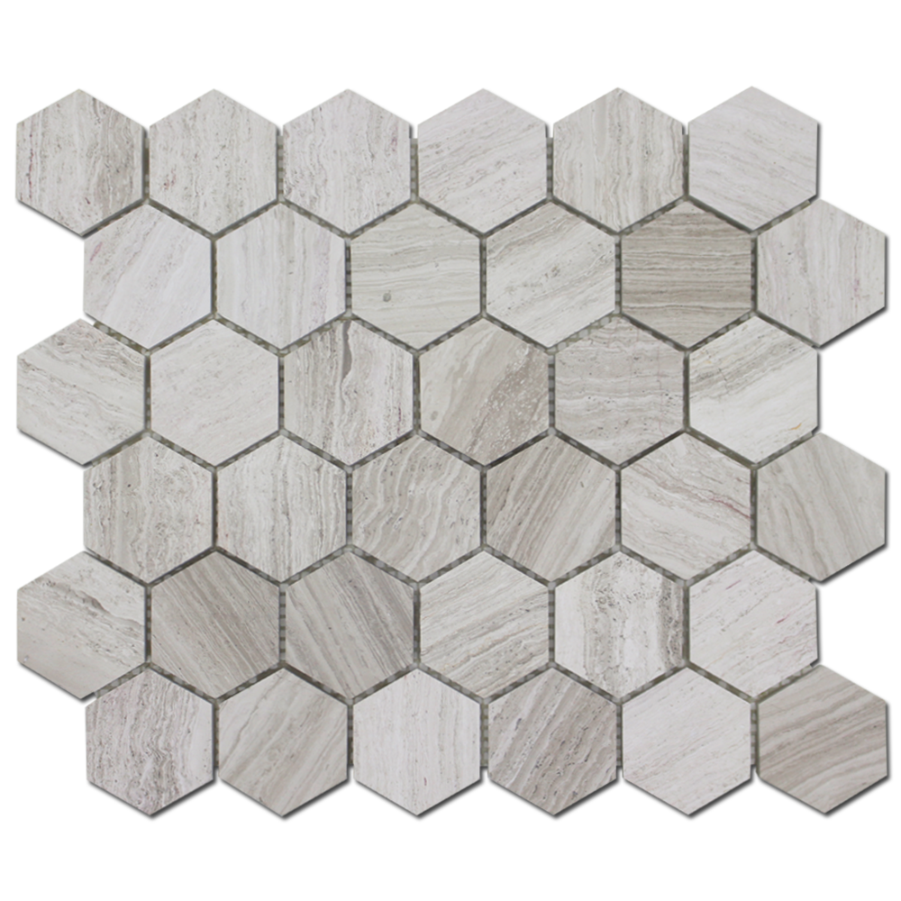 WOODEN WHITE: Marble 2" Honeycomb Mosaic (12"x12"x1/4" | honed)