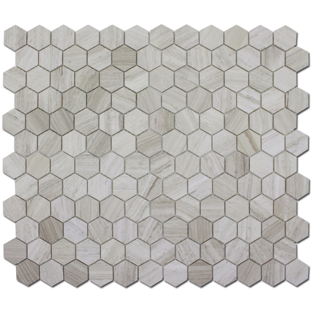 WOODEN WHITE: Marble 2" Honeycomb Mosaic (12"x12"x1/4" | honed)