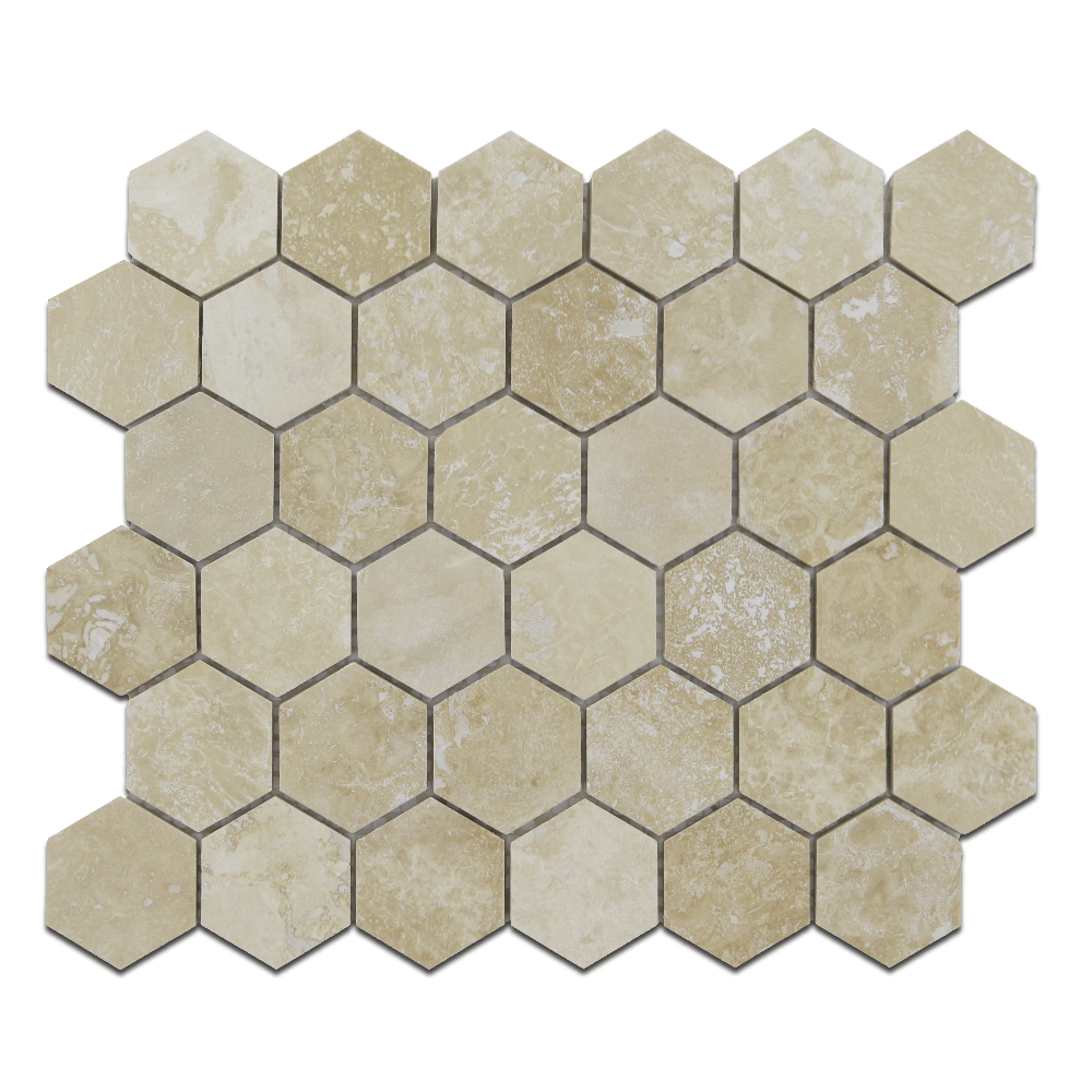 CORINTHIAN FOSSIL: Limestone 2" Honeycomb Mosaic (12"x12"x3/8" | filled, honed)