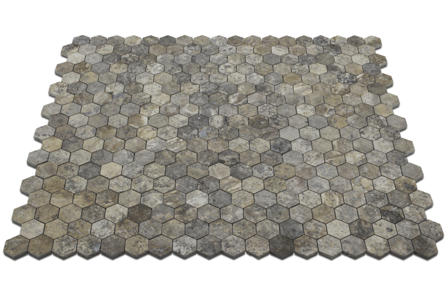 SILVER: Travertine 2" Honeycomb Mosaic (12"x12"x3/8" | honed)