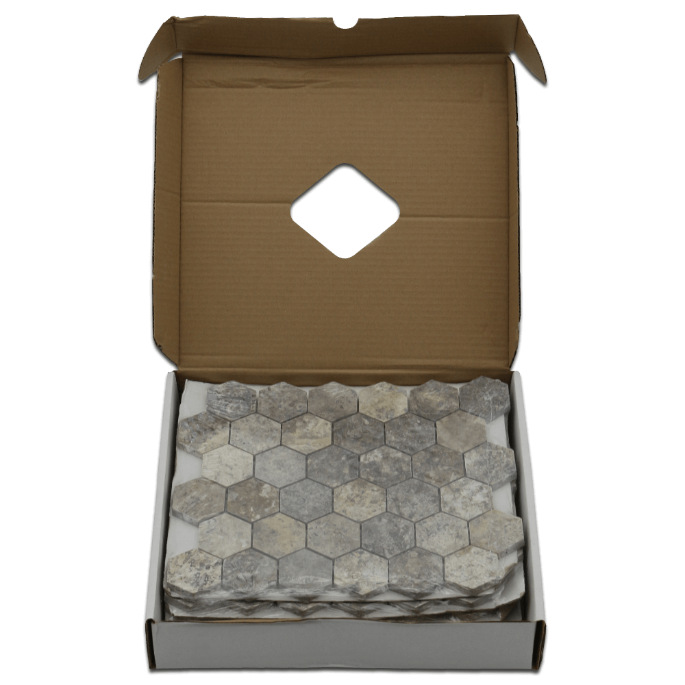 SILVER: Travertine 2" Honeycomb Mosaic (12"x12"x3/8" | honed)