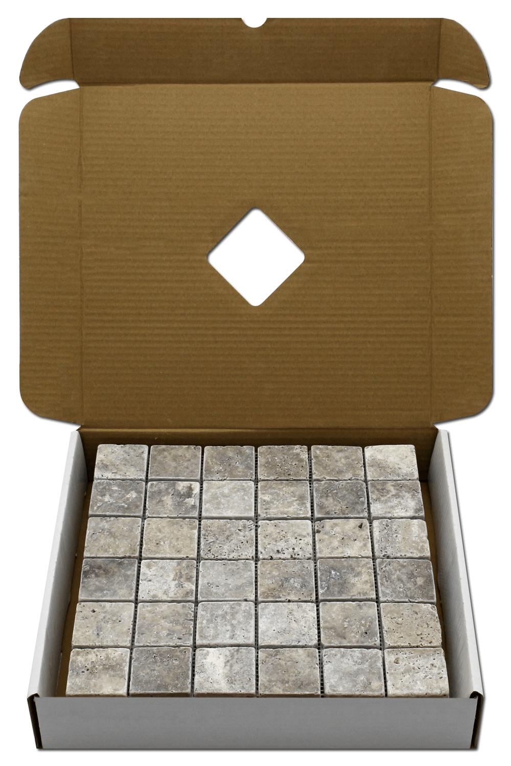 SILVER: Travertine 2"X2" Straight Stack Mosaic (12"x12"x3/8" | tumbled)