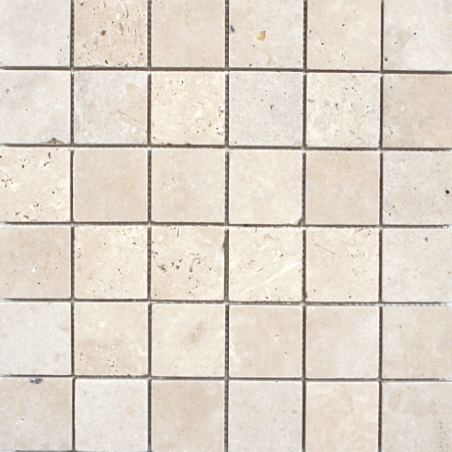 IVORY LIGHT: Travertine 2"X2" Straight Stack Mosaic (12"x12"x3/8" | tumbled)