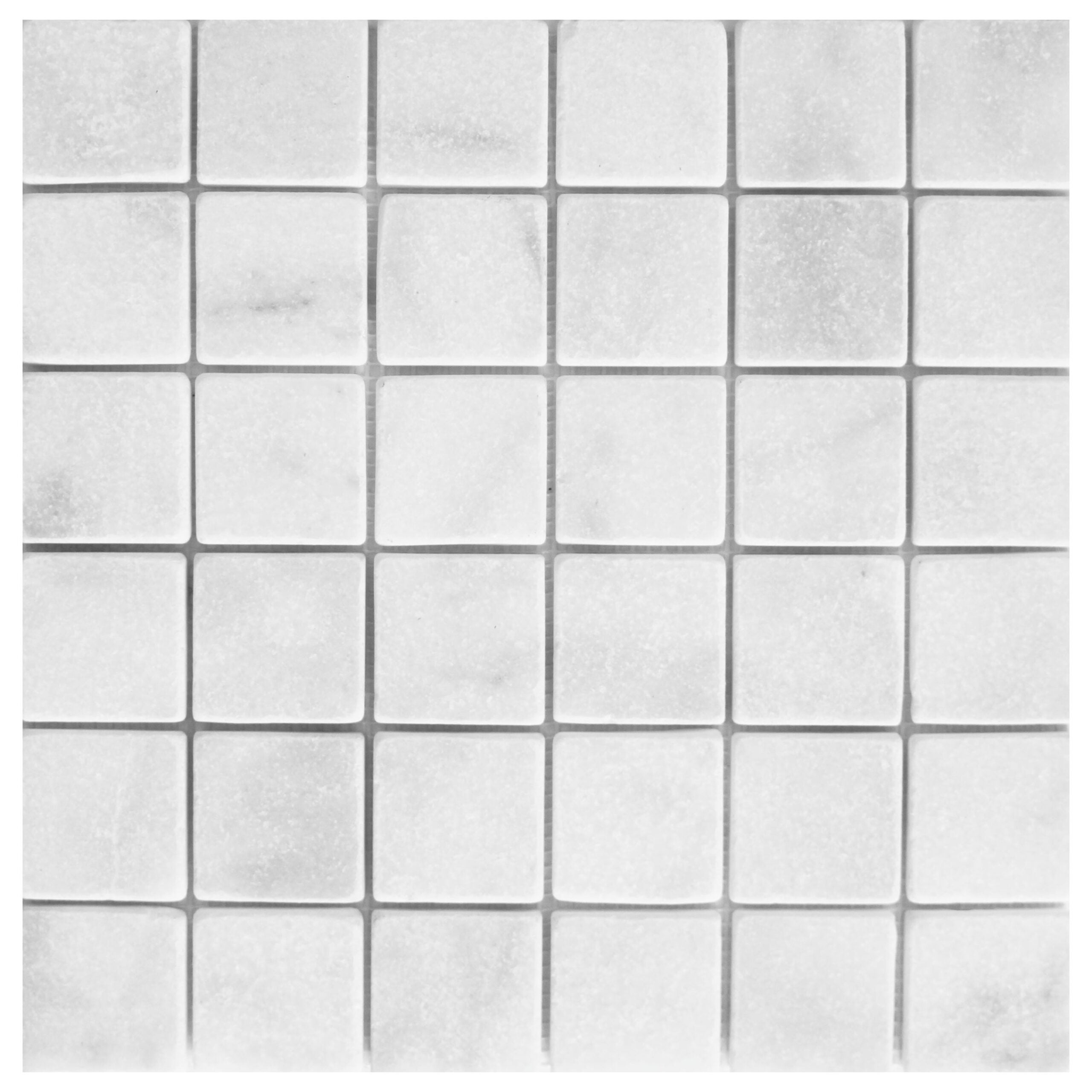 MILAS WHITE: Marble 2"X2" Straight Stack Mosaic (12"x12"x3/8" | tumbled)