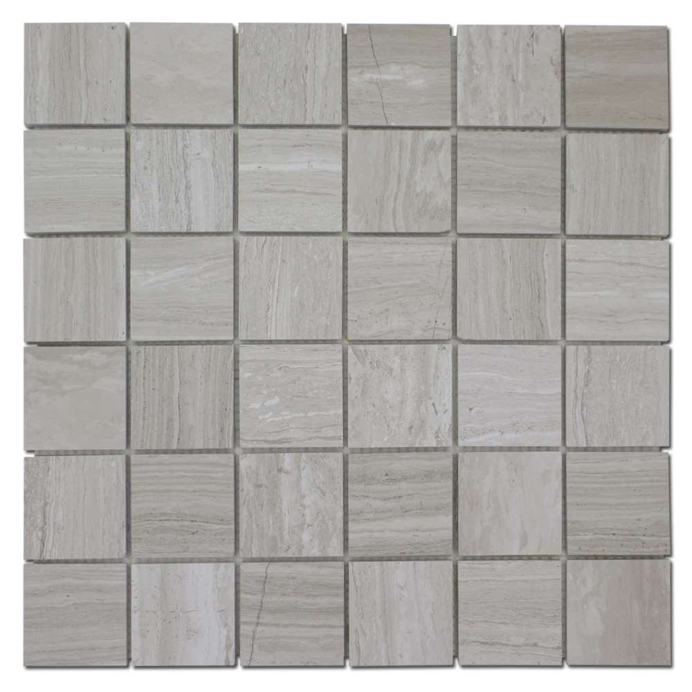 WOODEN WHITE: Marble 2"X2" Straight Stack Mosaic (12"x12"x1/4" | honed)