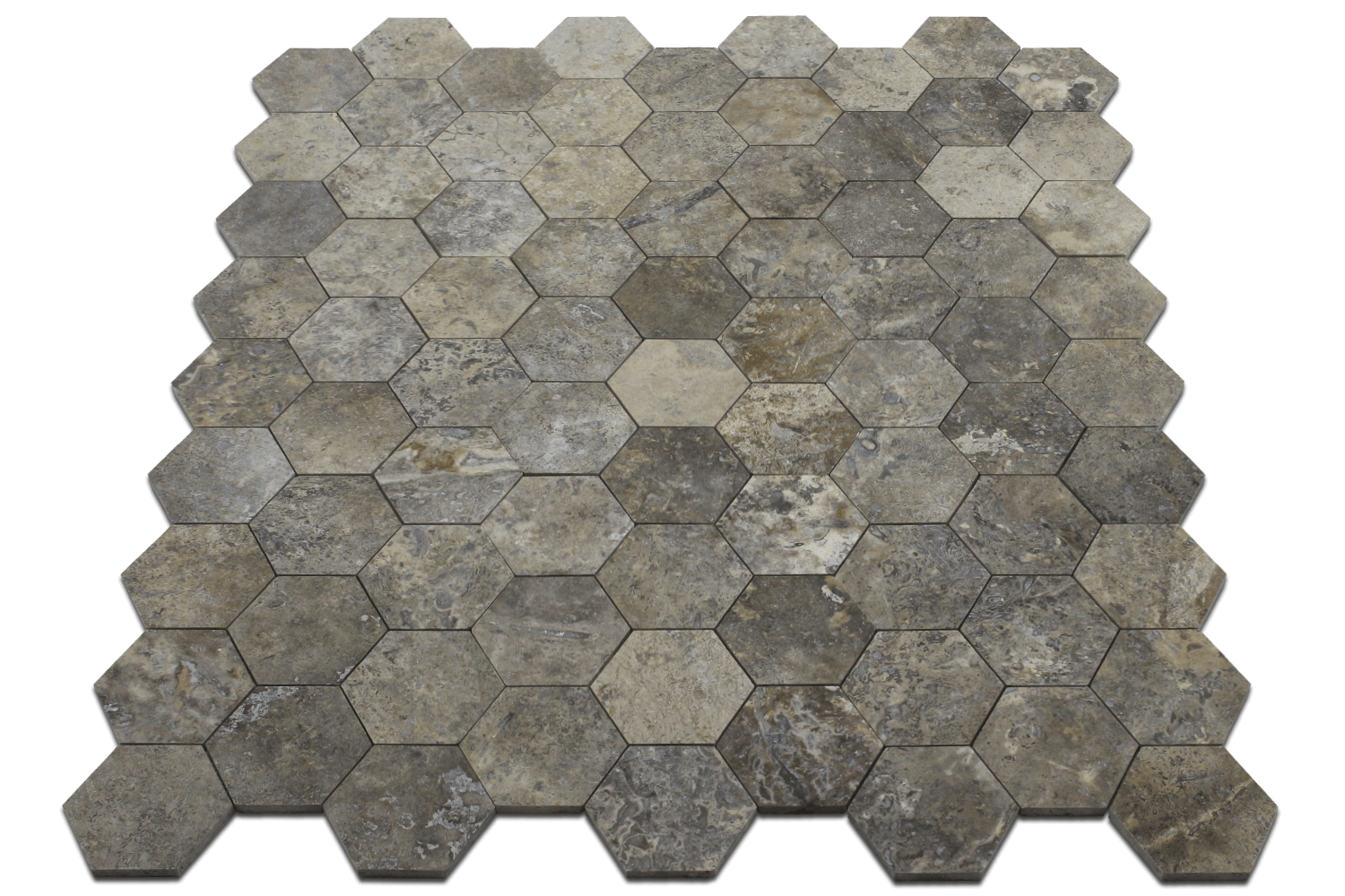 SILVER: Travertine 4" Honeycomb Mosaic (11 9/16"x14"x3/8" | honed)