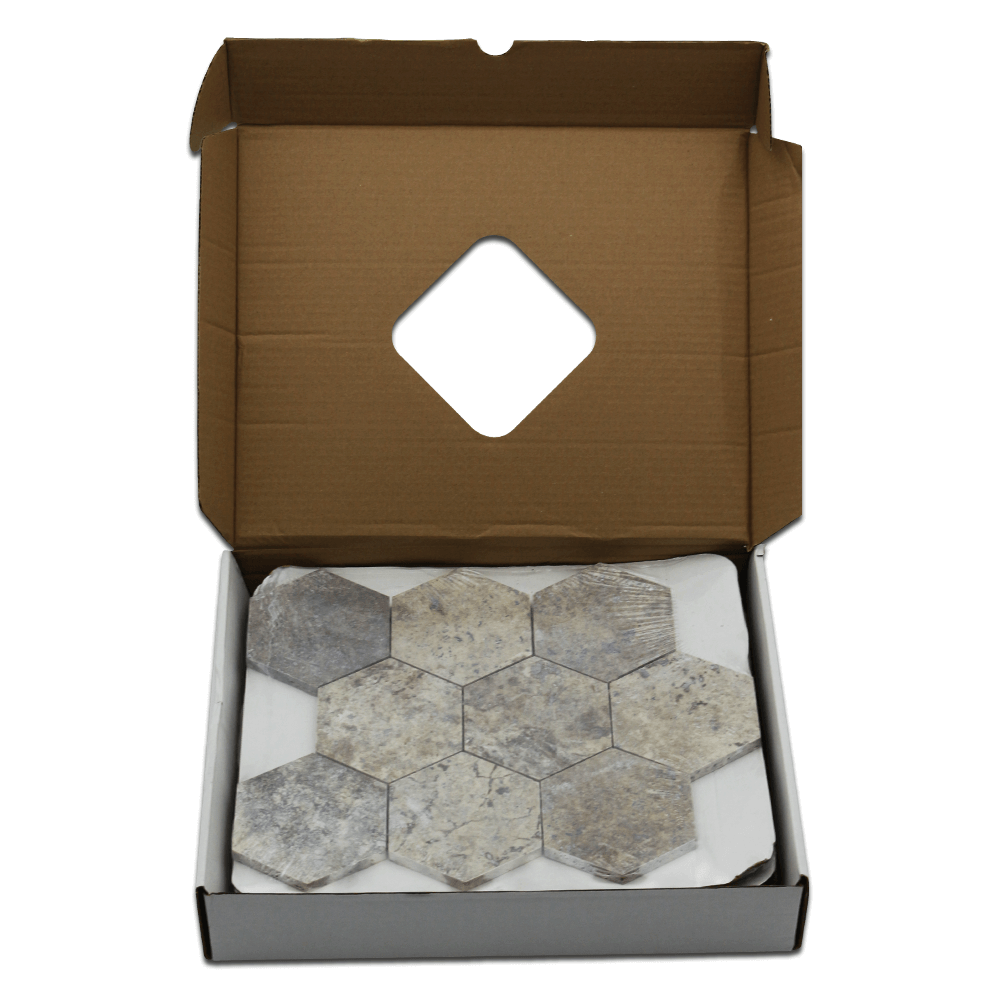 SILVER: Travertine 4" Honeycomb Mosaic (11 9/16"x14"x3/8" | honed)