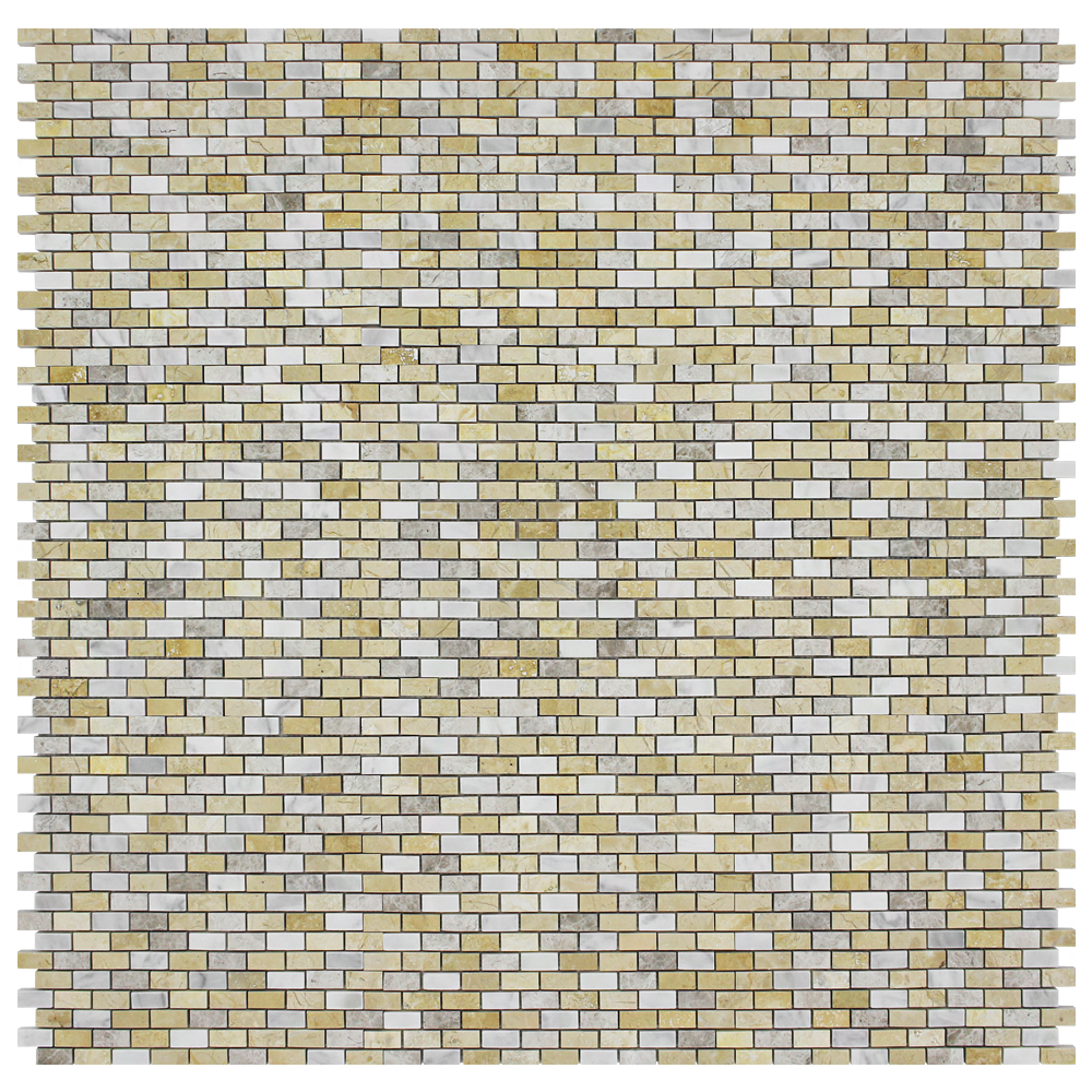 BOTTICINO: Ivory Light, Silver Shadow Marble & Travertine 5/8"X1 1/4" Adriatica Mosaic (12"x12"x3/8" | honed, polished)