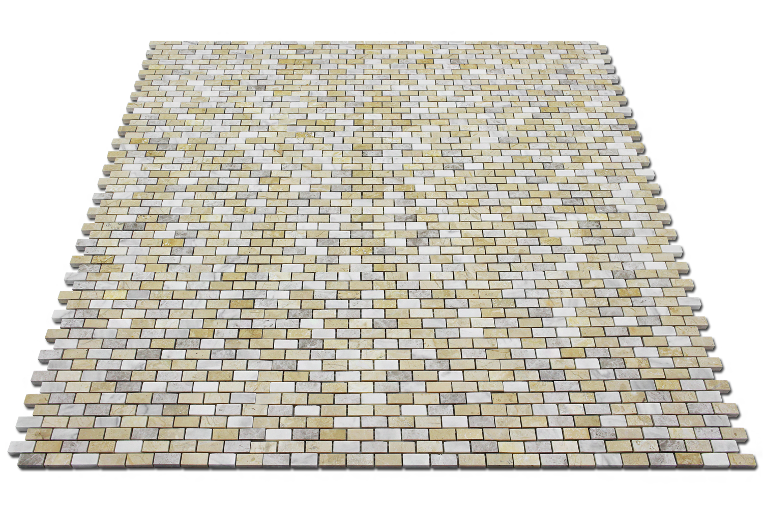 BOTTICINO: Ivory Light, Silver Shadow Marble & Travertine 5/8"X1 1/4" Adriatica Mosaic (12"x12"x3/8" | honed, polished)